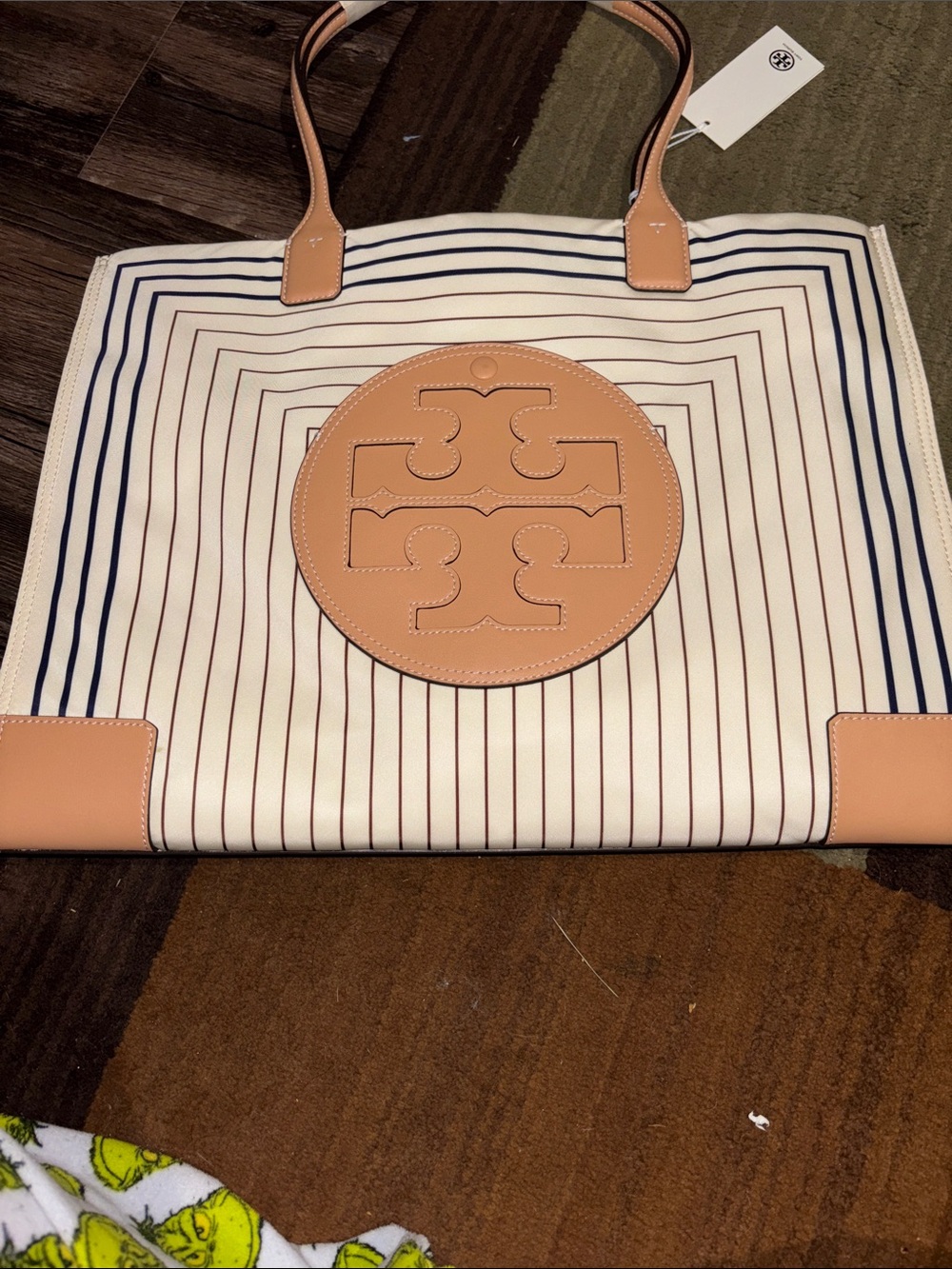 Tory Burch Cream Tote with Tan Leather Logo